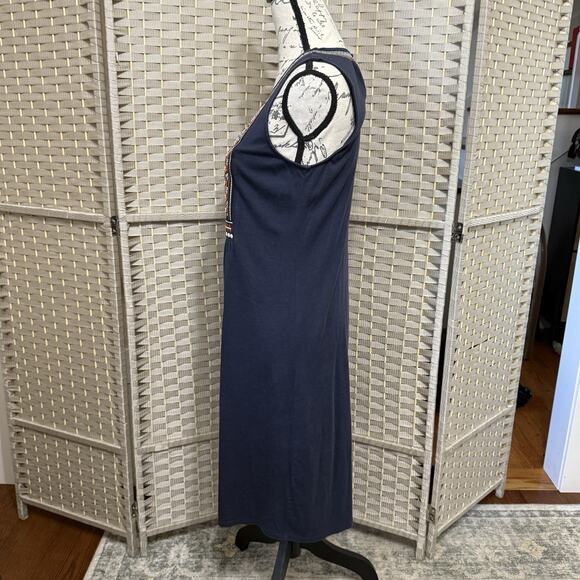 Garnet Hill BOHO EMBROIDERED KNIT DRESS Size S Navy Organic Cotton Sleeveless - Picture 3 of 10